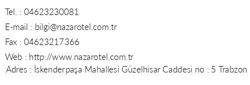 Nazar Hotel Trabzon telefon numaralar, faks, e-mail, posta adresi ve iletiim bilgileri